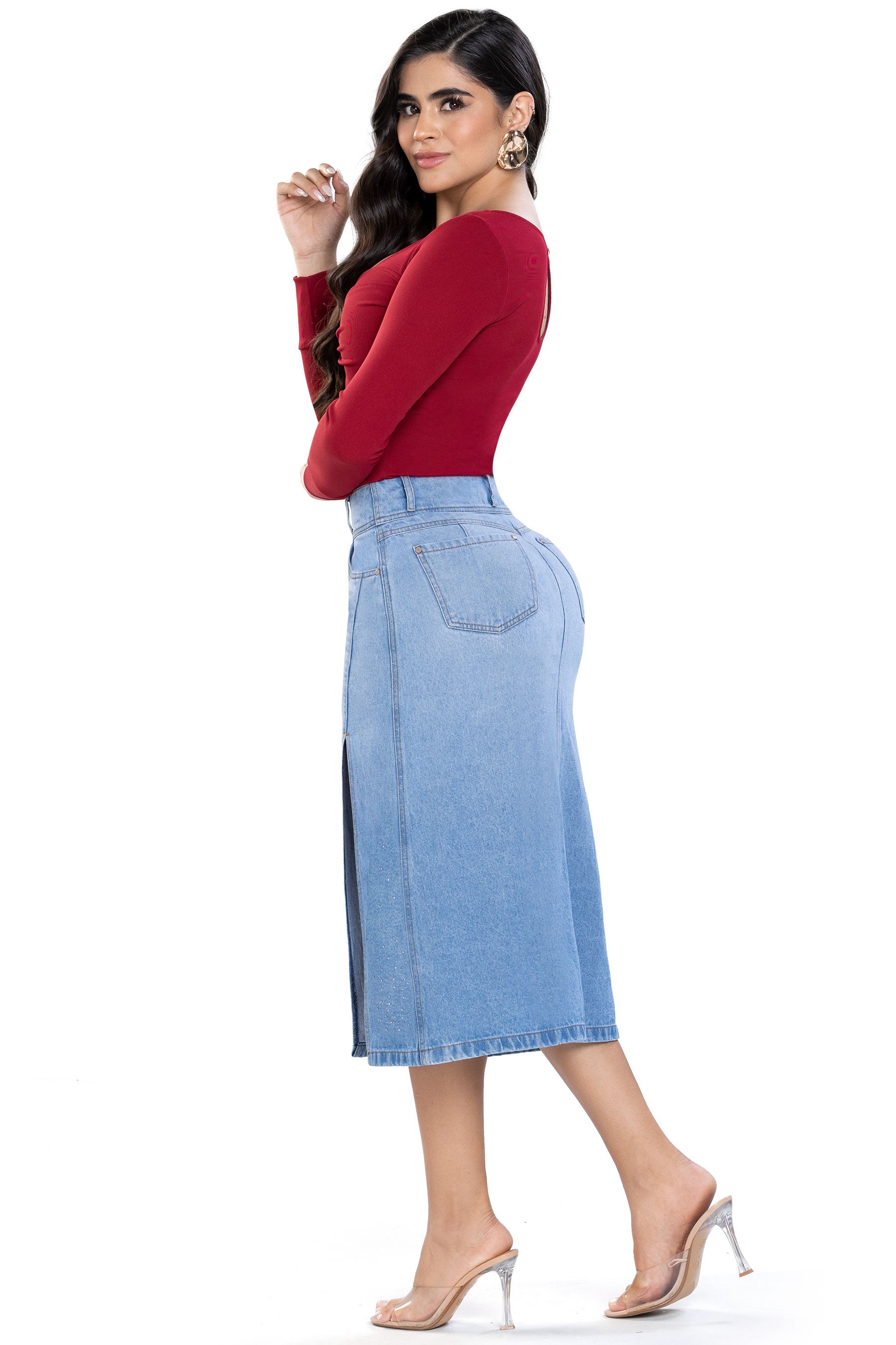 Falda Midi en Índigo Rígido Azul – Canoli