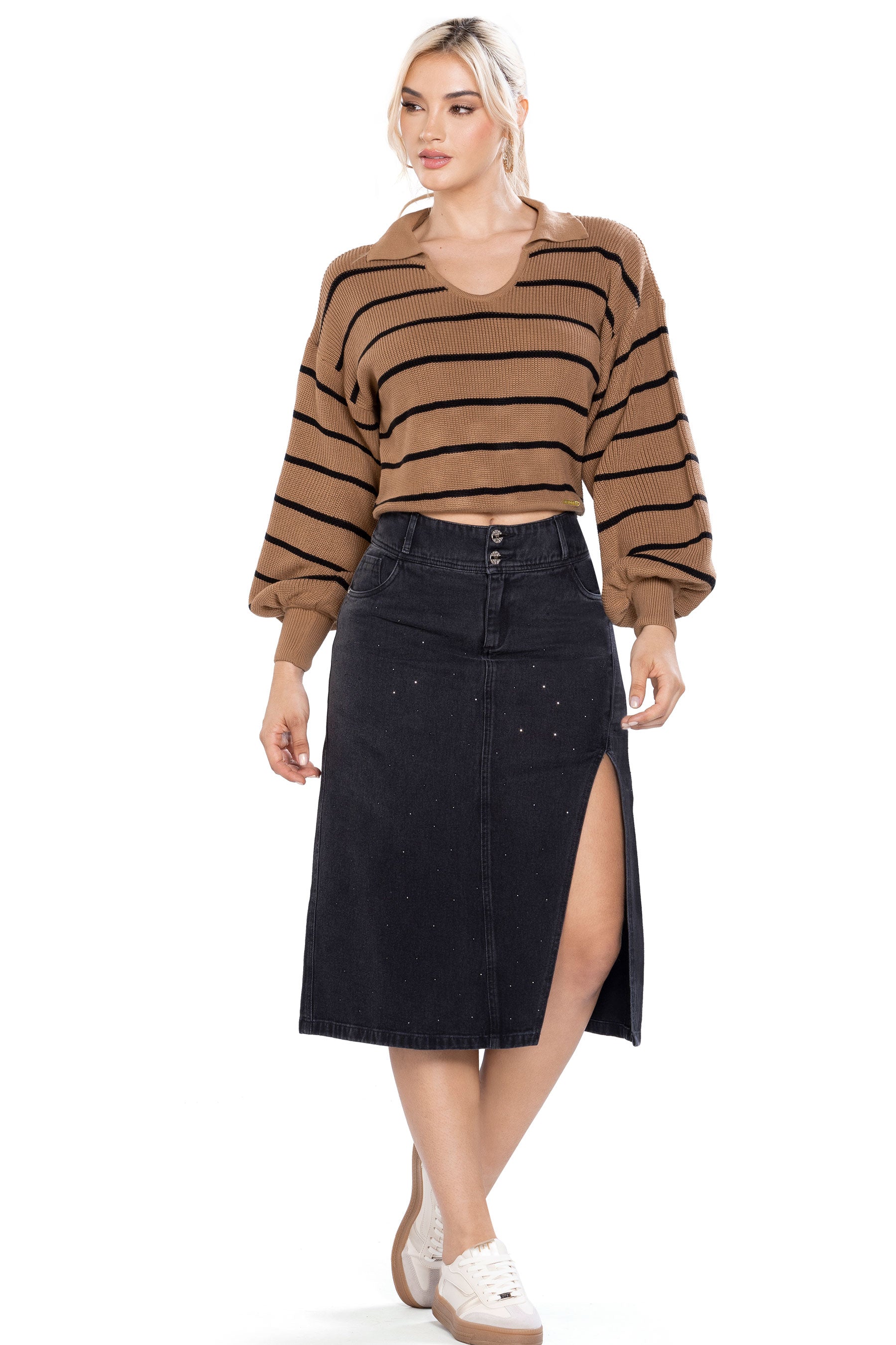 Falda Midi en Índigo Rígido Azul – Canoli