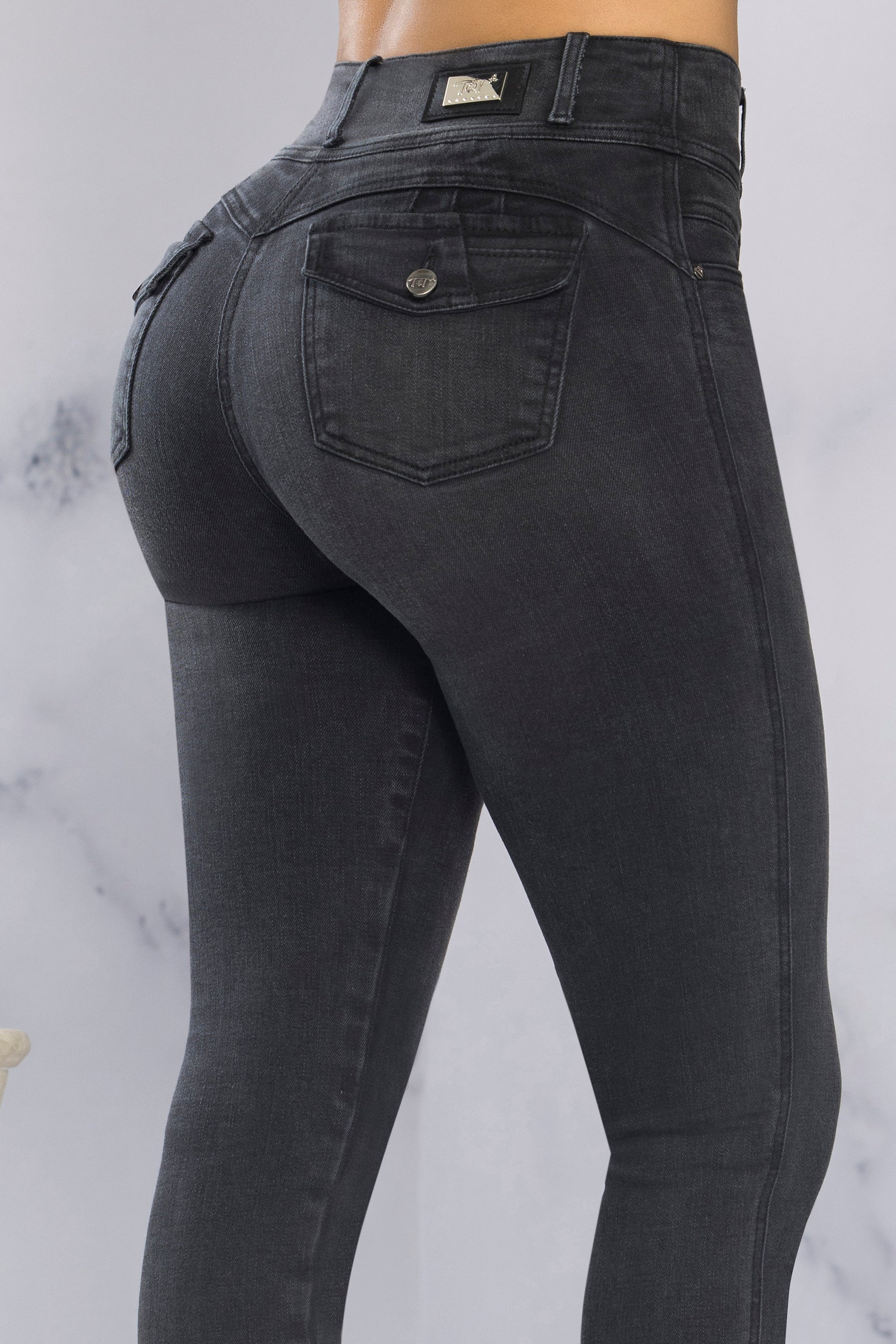 Jean Skinny Tiro Alto Gris - ELVIRA