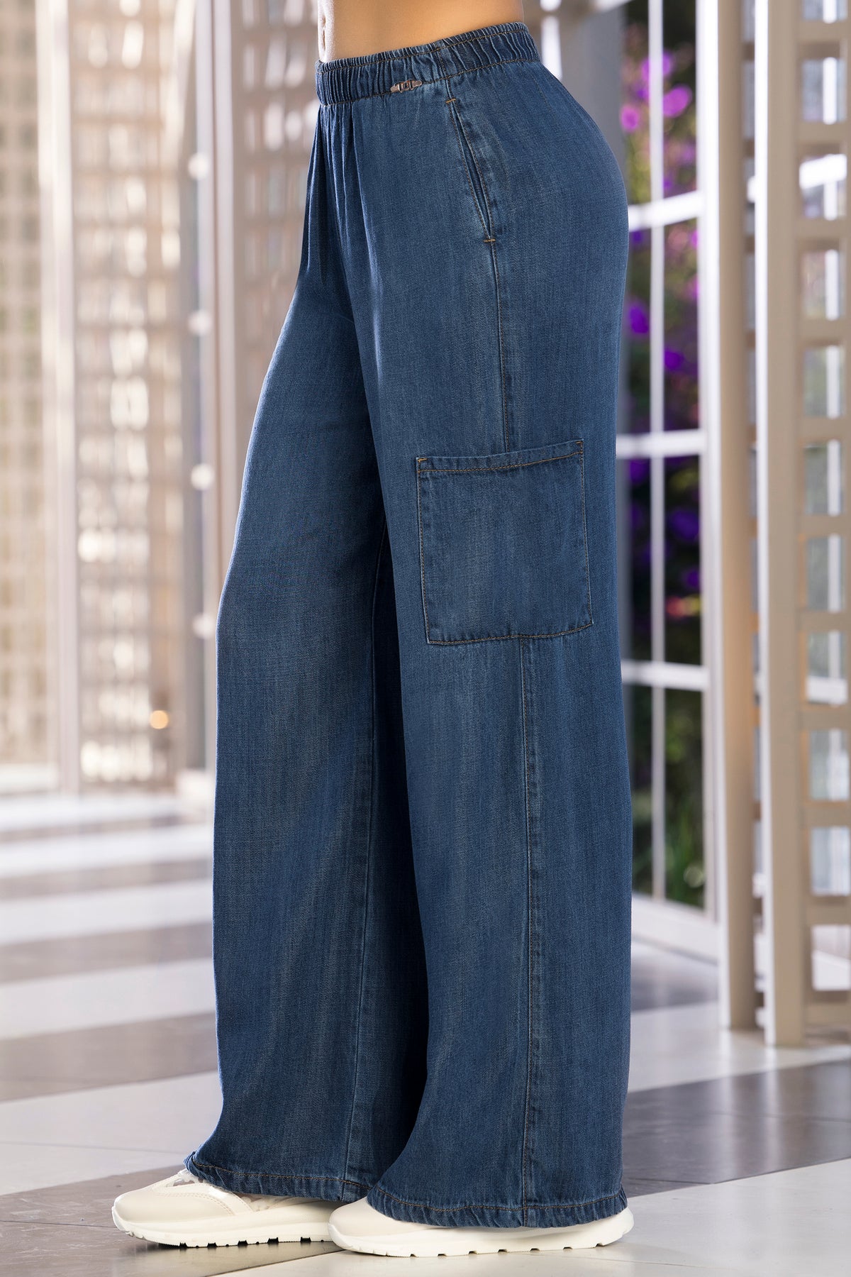 Pantalón bota semi recta tiro alto azul oscuro – Greeicy
