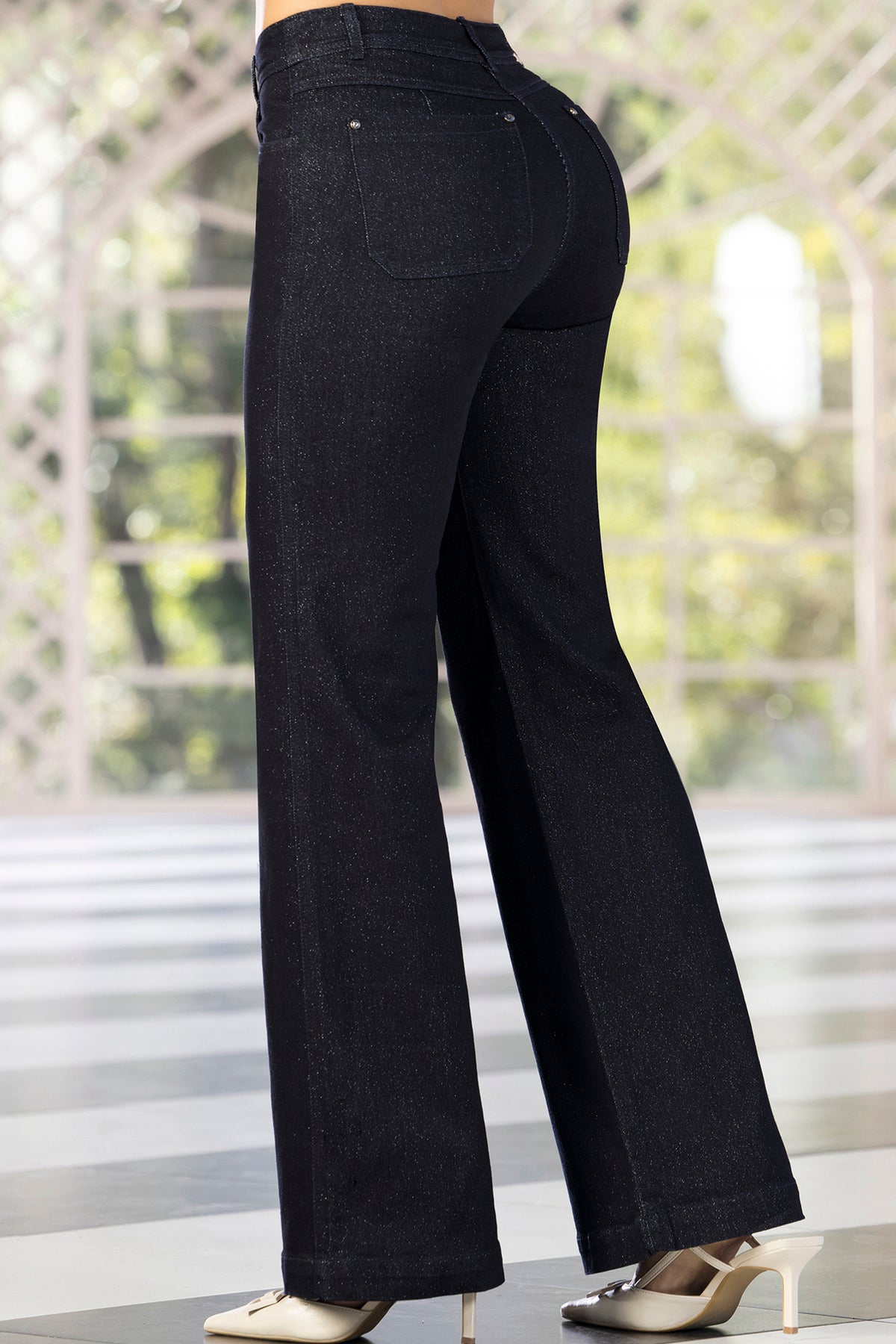 Jean wide leg con brillo tiro alto azul oscuro – Jessi Uribe