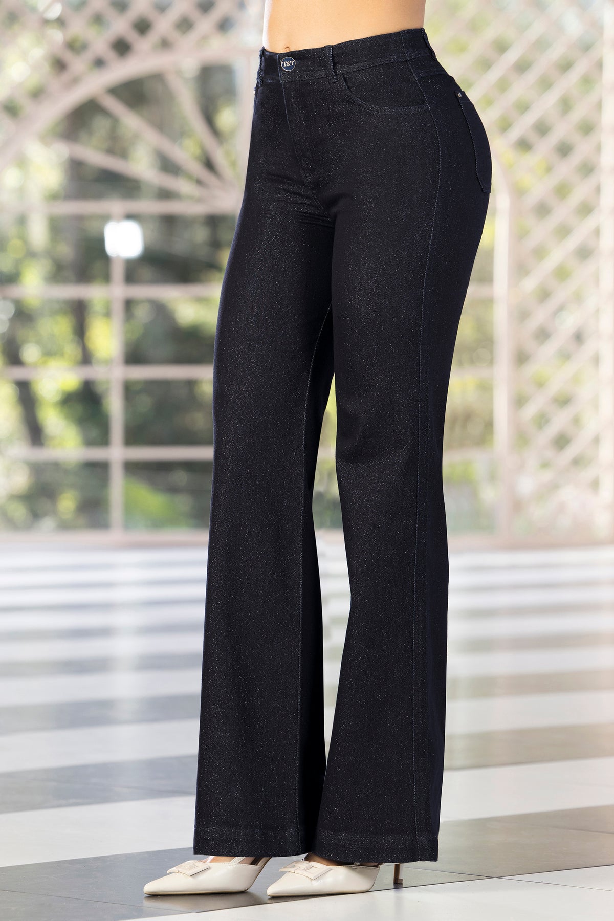 Jean wide leg con brillo tiro alto azul oscuro – Jessi Uribe