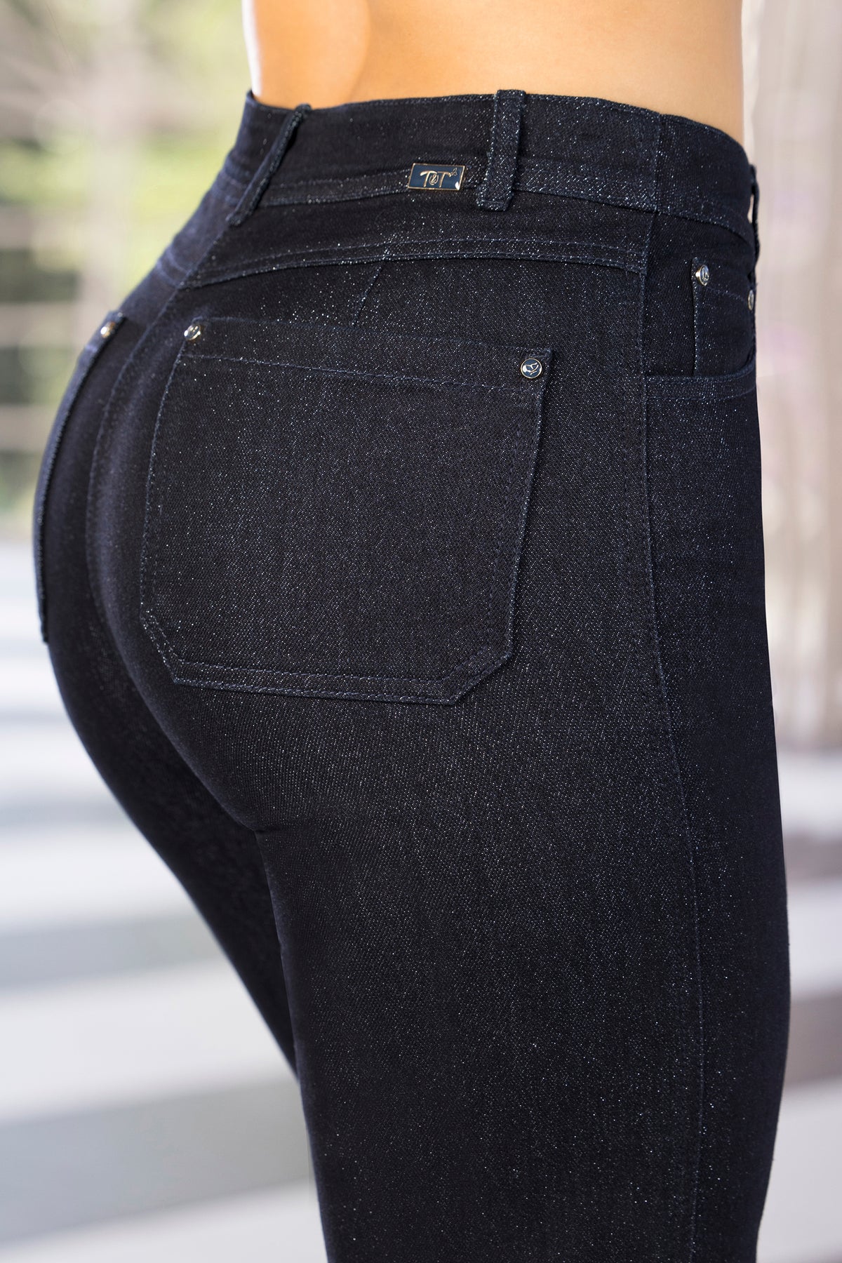 Jean wide leg con brillo tiro alto azul oscuro – Jessi Uribe
