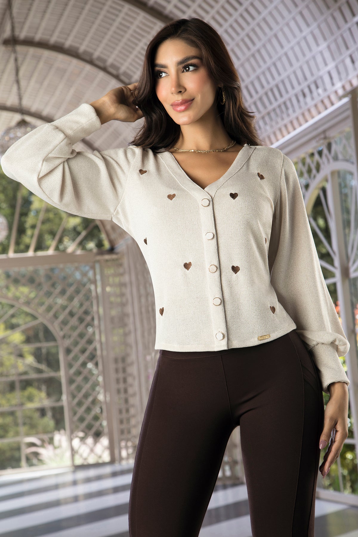 Cárdigan con lúrex beige – Charlie Zaa