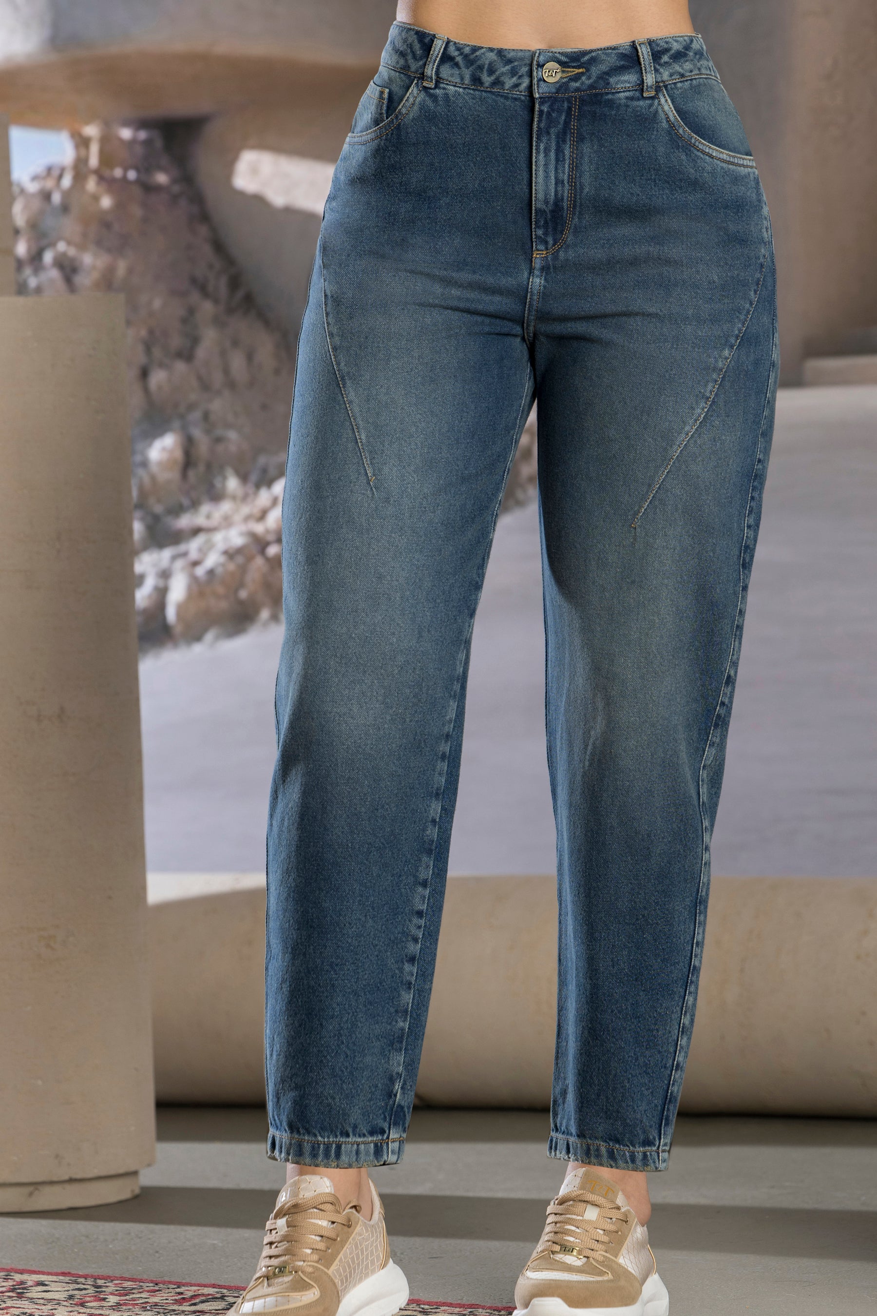 Jean Barrel Índigo Rígido Tiro Alto Azul Medio – DICHA