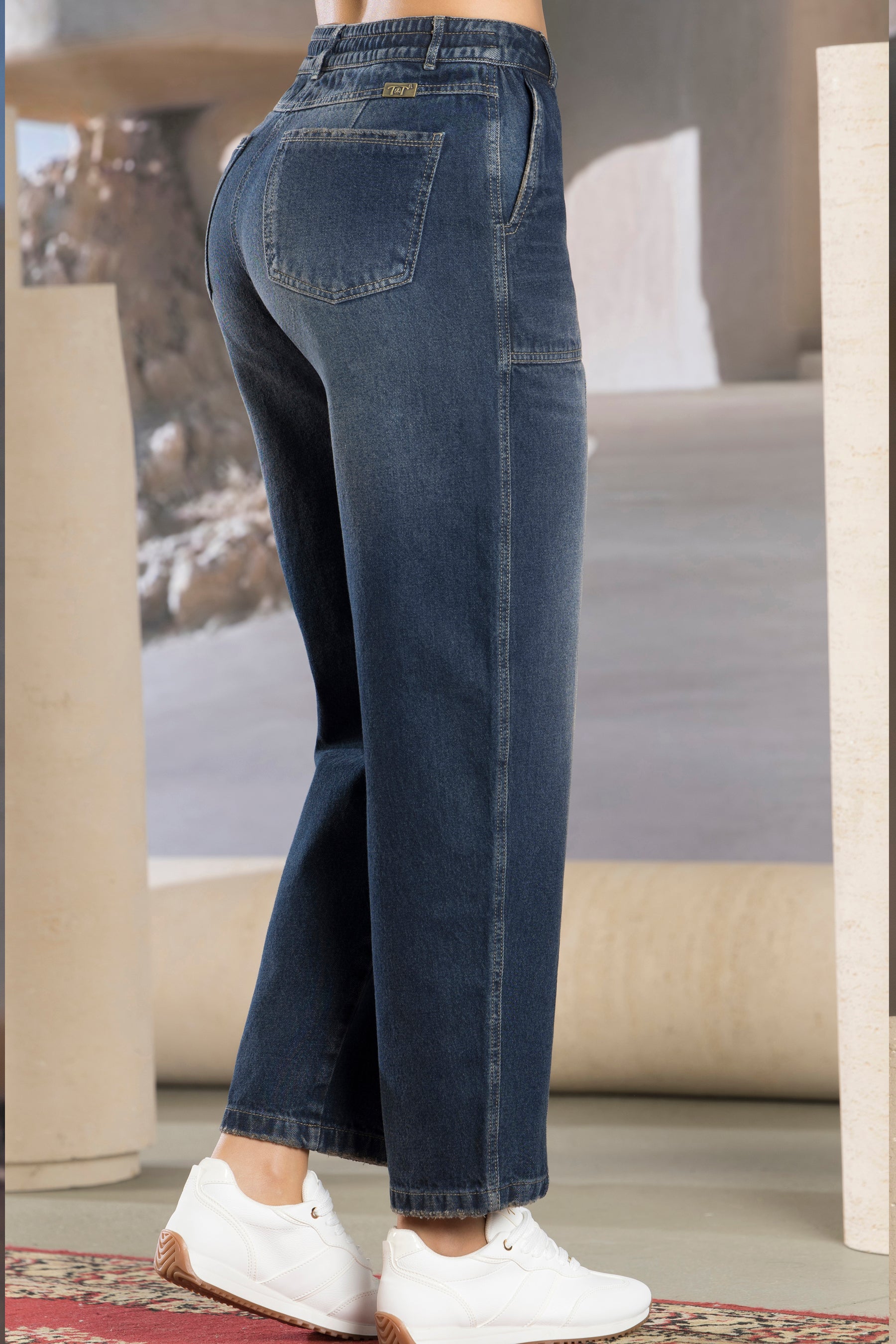 Jean Barrel Índigo Rígido Tiro Alto Azul Oscuro Vintage – GOZO