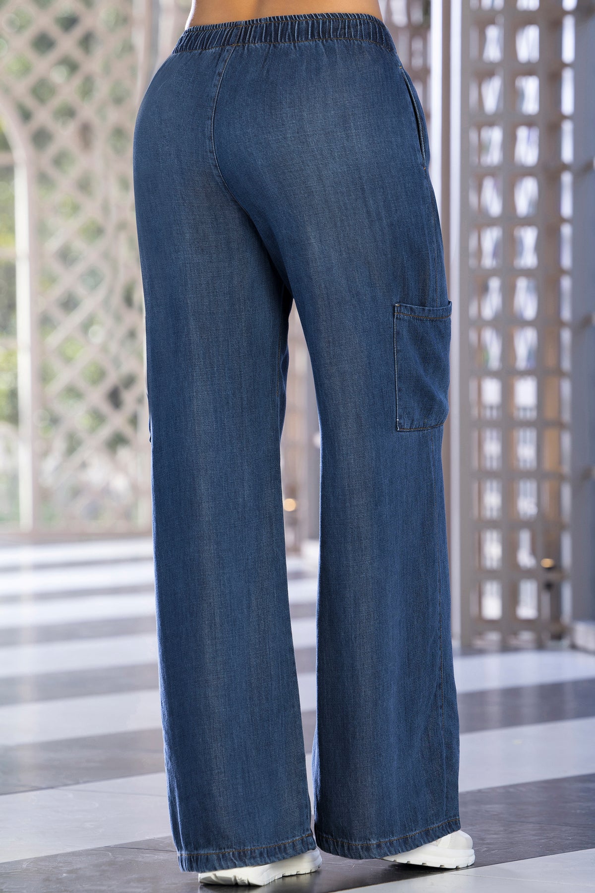 Pantalón bota semi recta tiro alto azul oscuro – Greeicy