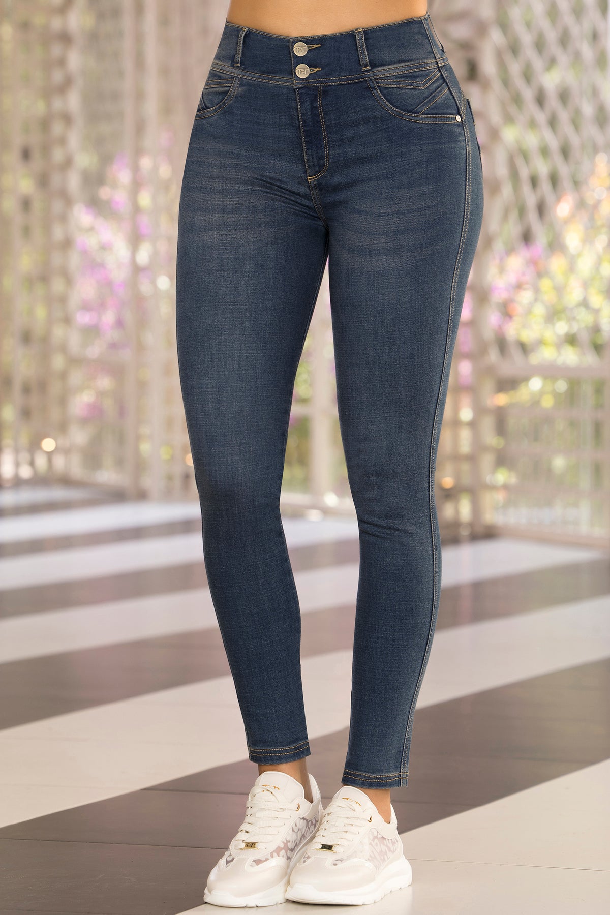 Jean skinny tiro alto azul medio – Marbelle