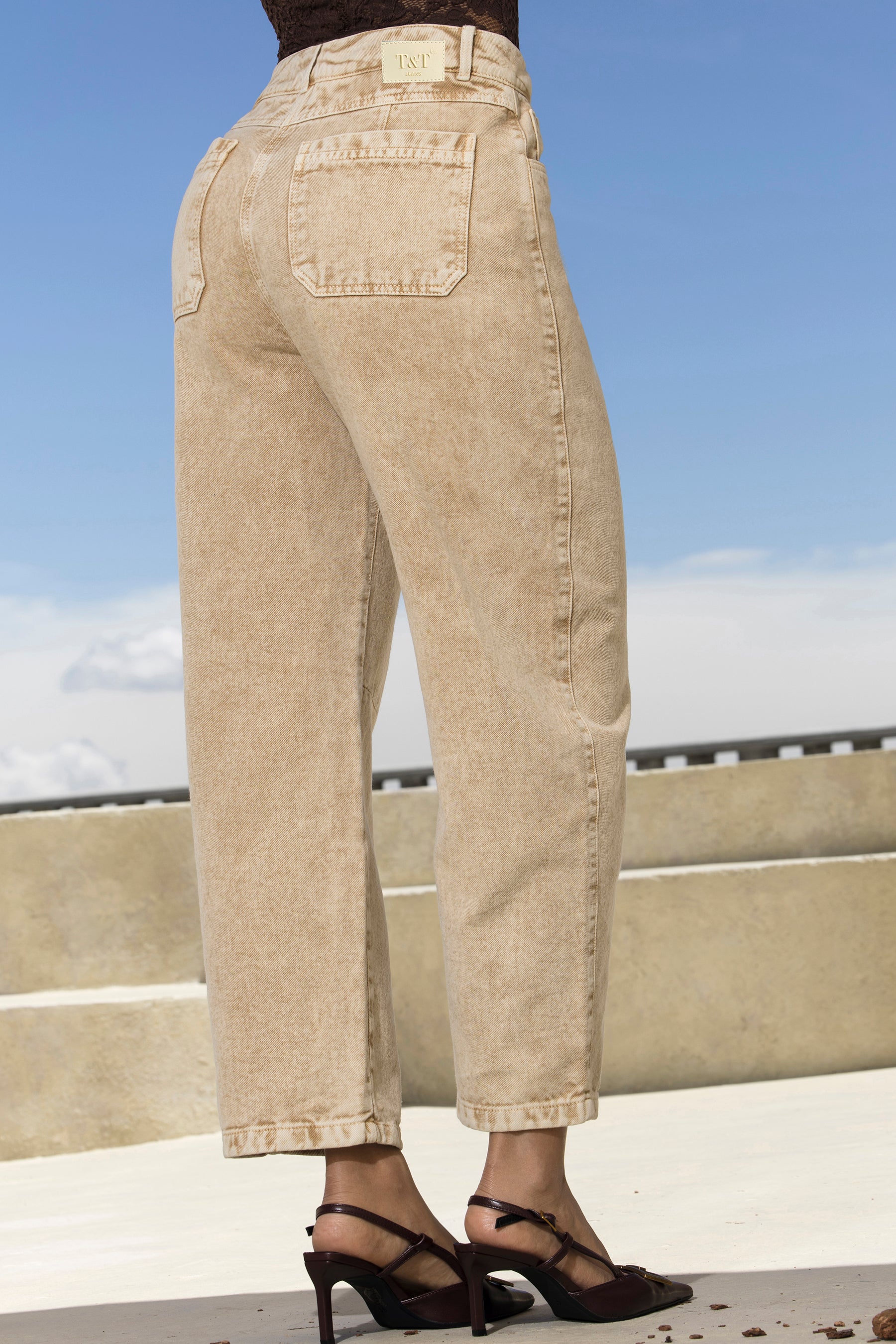 Jean Barrel Tiro Alto Ocre Acid Wash – MIEL